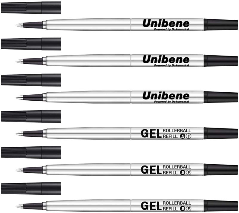 Unibene Parker Compatible Rollerball Refill 6 Pack, 0.5mm Fine Point - Black, Smooth Writing Replaceable German Gel Ink Pen Refills for IM Sonnet Urban Pens - Image 1